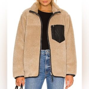 Anine Bing Tan Ryder shearling Teddy Jacket with Black Accent